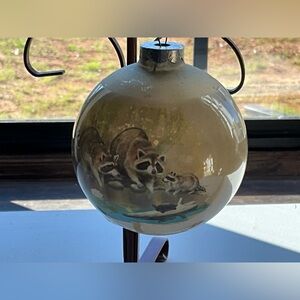 Vintage 1978 Vesta Glass Christmas Ornament with Raccoon Design on Front